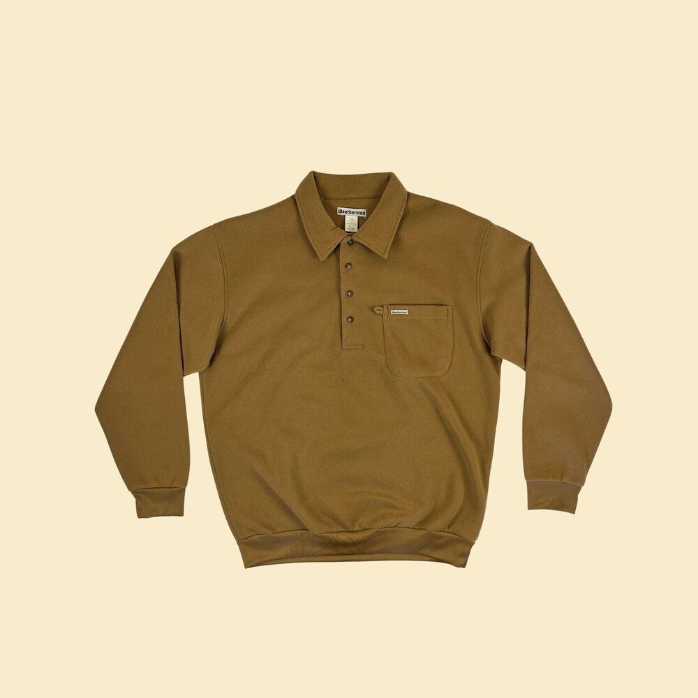 1990s LT brown sweatshirt by Weatherman, polo-style pullover mens vintage top